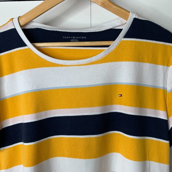 Tommy Hilfiger Women’s XXL Yellow, Blue, White 100% Cotton Striped Crew Neck Tee - Picture 5 of 12